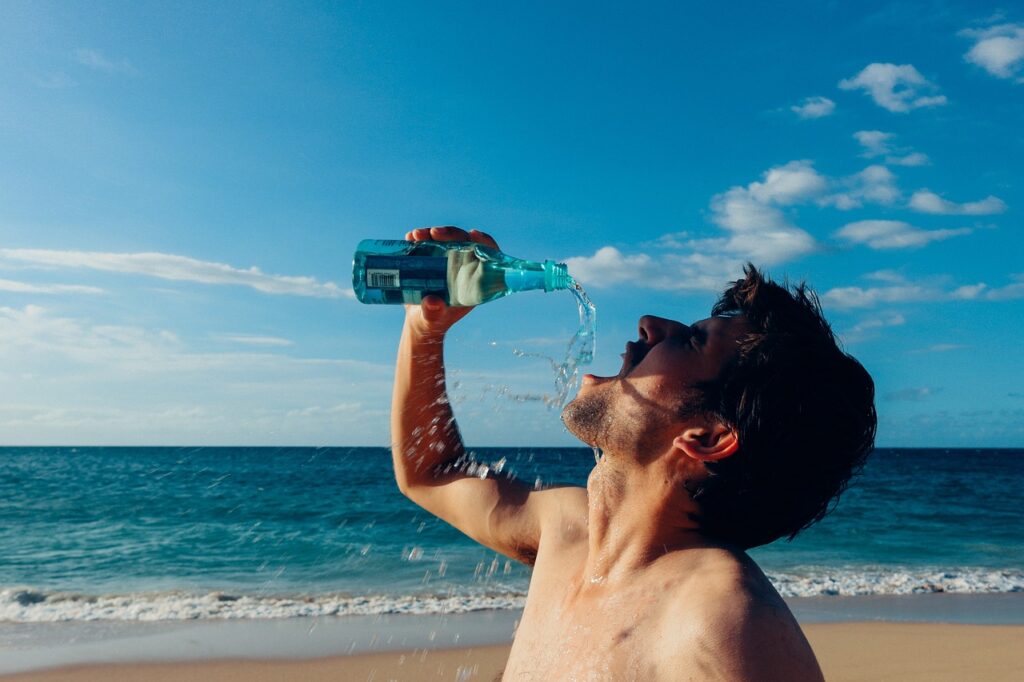 thirsty man, drink, drinking